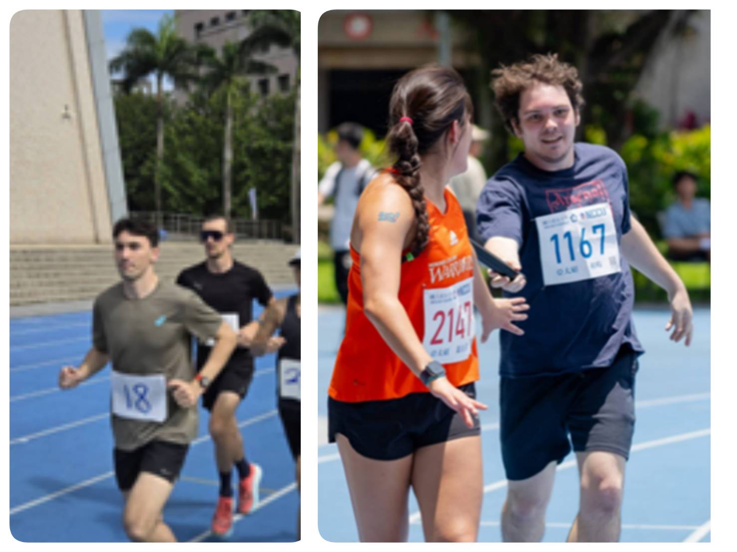 Track Events: Struan Freeborn (left) and Felix Leuner (right) competed in the 5,000-meter long-distance race. In the relay race, Alexander Hilliker passed the baton to Emma Sampson-Green.